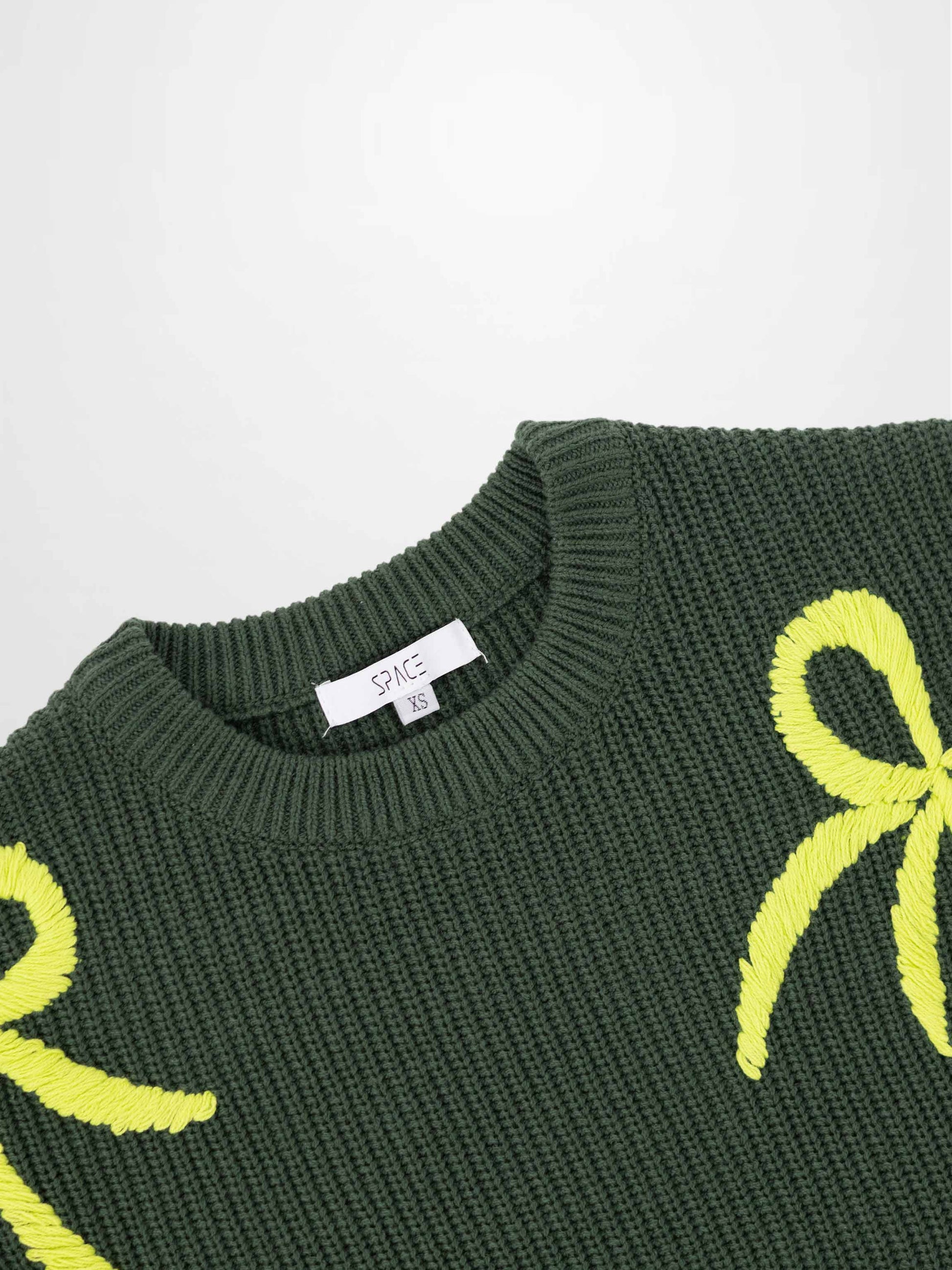 Bow Ribbon Sweater-Green/Lime-2