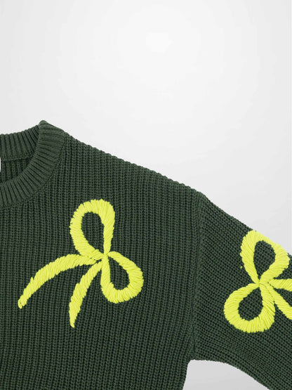 Bow Ribbon Sweater-Green/Lime-3