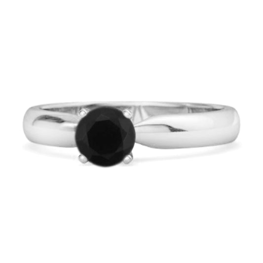 Black Spinel Classic Solitaire Ring - Sterling Silver-0